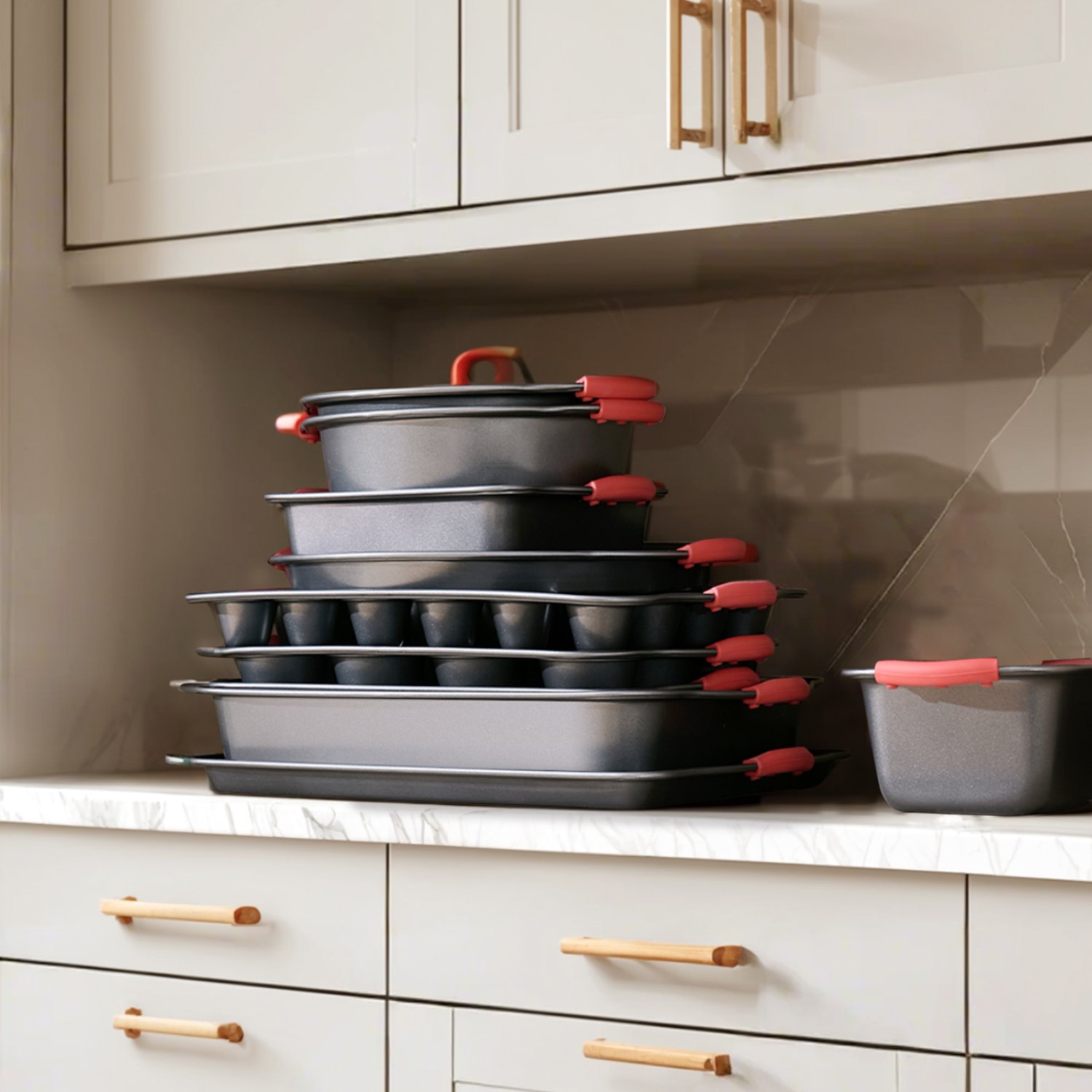 VEVOR Backformen-Set 10 tlg. antihaftbeschichtete Kochgeschirrplatten und -bleche Karbonstahl, Backgeschirr-Kochsets für den Küchenofen mit Silikongriffen, für Keksen Kuchen Muffins Brot schwarz