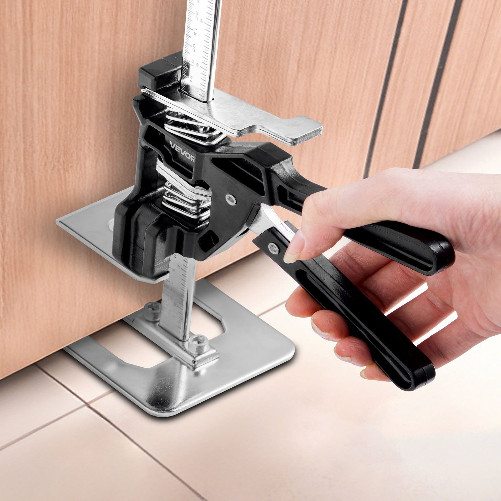 VEVOR arbeitssparender Armwagenheber 2 Stk. 150 kg Tragkraft, Heben bis zu 25 cm, Handhebewerkzeug mit magnetischer Wasserwaage, höhenverstellbar, für Türen Fenster Möbel Holzbearbeitung, Schwarz