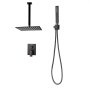 VEVOR Shower Faucet Set, Rainfall Bathroom Shower System with 10-Inch (25.4cm) Square Rain Shower Head and Handheld Spray, Ceiling Mount Bath Fixtures with Brass Valve and Trim Kit, Matte Black