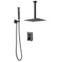 VEVOR Shower Faucet Set, Rainfall Bathroom Shower System with 10-Inch (25.4cm) Square Rain Shower Head and Handheld Spray, Ceiling Mount Bath Fixtures with Brass Valve and Trim Kit, Matte Black