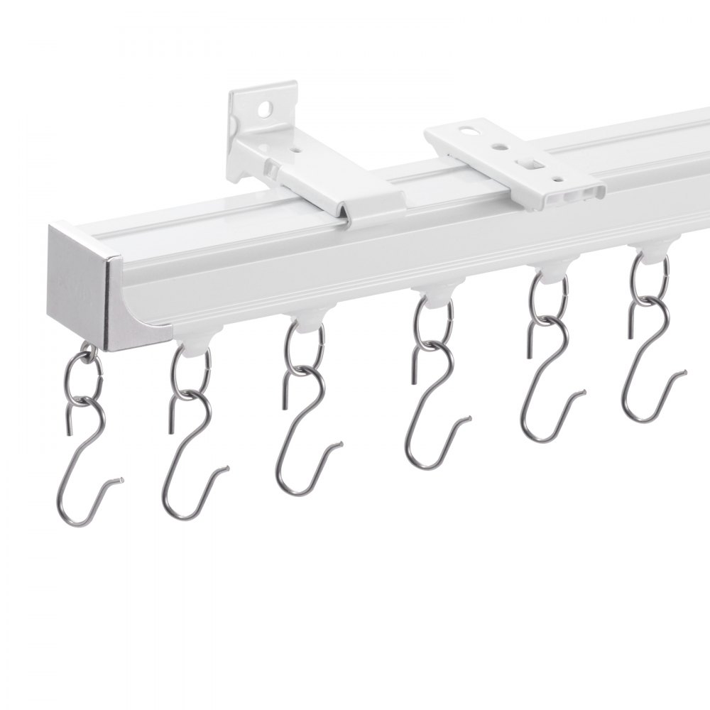 VEVOR Schiebe-Deckenvorhangschienensystem Set 1,8 m Raumteiler-Gardinenschiene Halterung zur Decken-/Wandmontage für Wohnzimmer Schlafzimmer mit Haken & Hardware & 2 Schienen, weiß 1810 x 68 x 46 mm