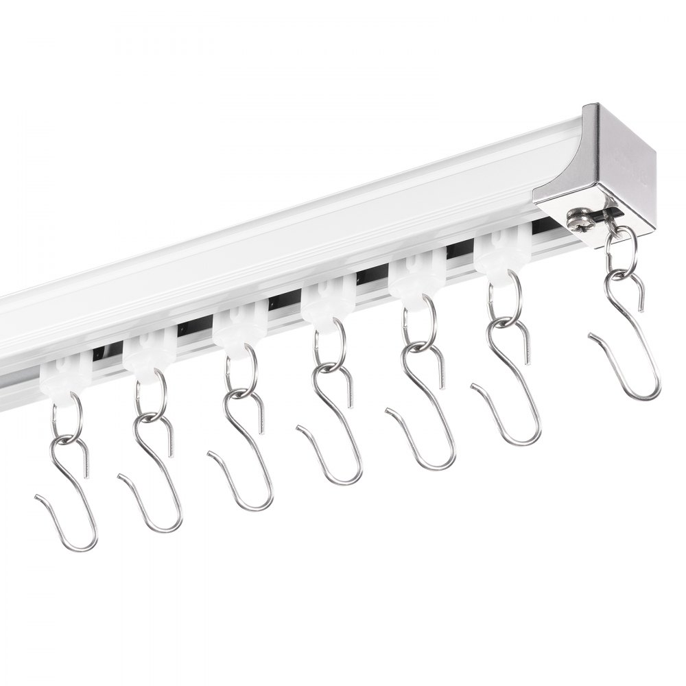 VEVOR Schiebe-Deckenvorhangschienensystem Set 1,8 m Raumteiler-Gardinenschiene Halterung zur Decken-/Wandmontage für Wohnzimmer Schlafzimmer mit Haken & Hardware & 2 Schienen, weiß 1810 x 68 x 46 mm