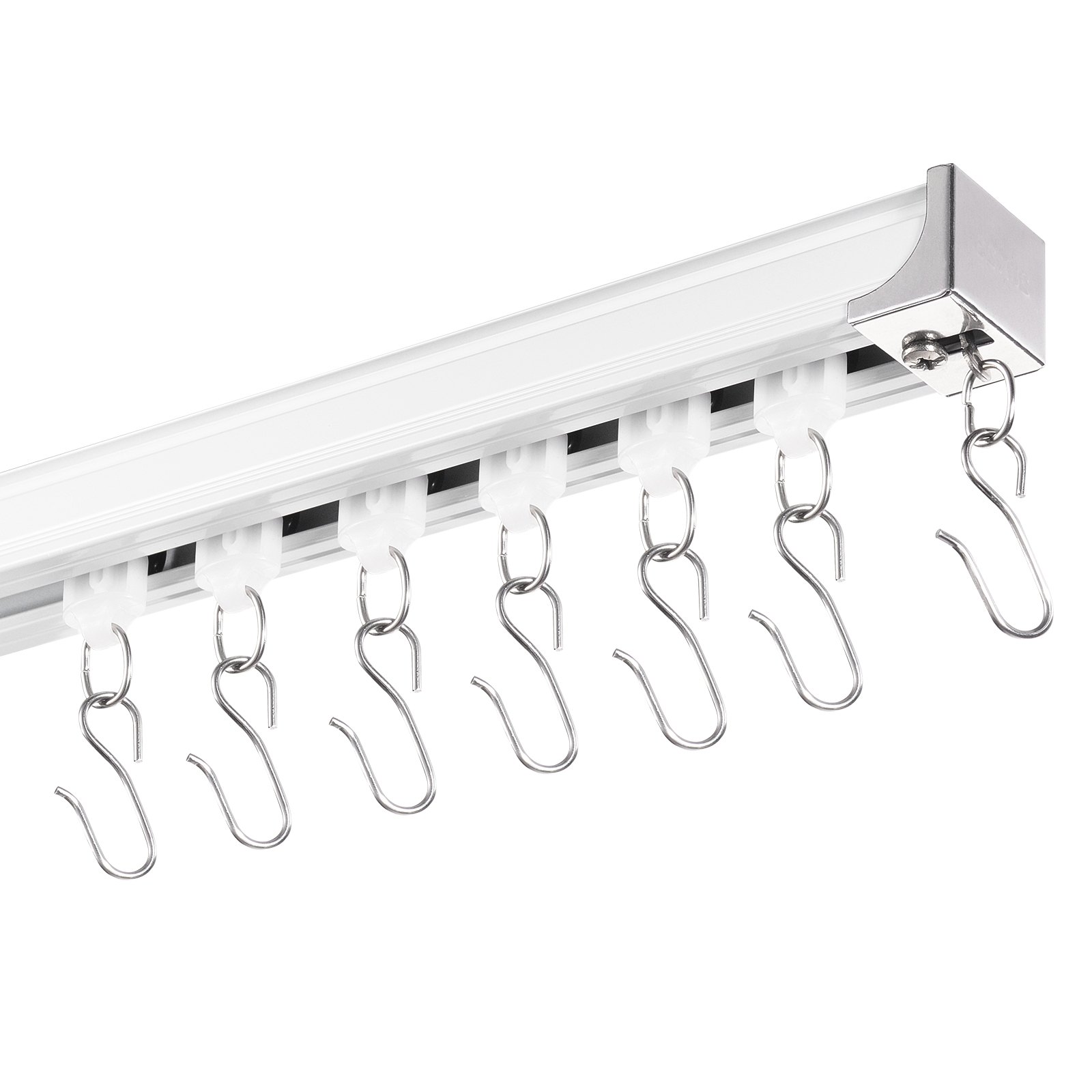 VEVOR Schiebe-Deckenvorhangschienensystem Set 1,8 m Raumteiler-Gardinenschiene Halterung zur Decken-/Wandmontage für Wohnzimmer Schlafzimmer mit Haken & Hardware & 2 Schienen, weiß 1810 x 68 x 46 mm