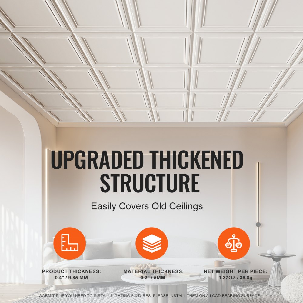 VEVOR Ceiling Tiles, 96-pack 20 x 20 inches, suspended ceiling tiles made of high-quality polystyrene, easy installation/cutting, self-adhesive plastic ceiling tiles, basement ceiling cladding as decoration for home/office