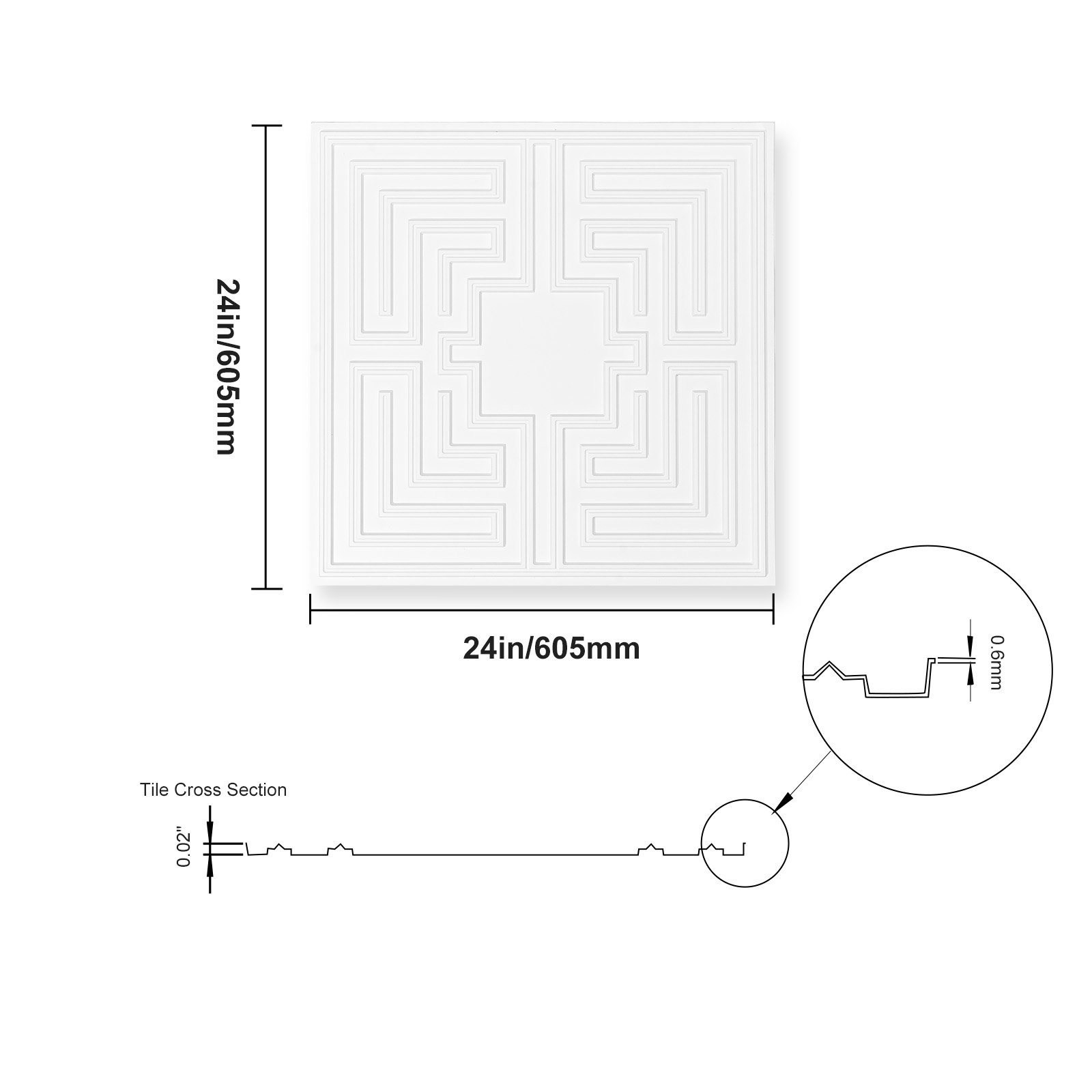 VEVOR Ceiling Tiles, 12-Pack 24 x 24 Inch, Suspended Ceiling Tiles Made of High-Quality PVC Sheet, Easy Installation/Cutting, Adhesive Plastic Ceiling Tiles, Ceiling Cladding for Home/Office Decoration, White Echo Pattern