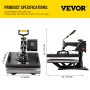 VEVOR 8 in 1 Heißpresse Transferpresse für Textiltransferpresse Textilpresse mit Plattenpresse von 38 x 38 cm Textildruckpresse von 1000 w Geeignet für