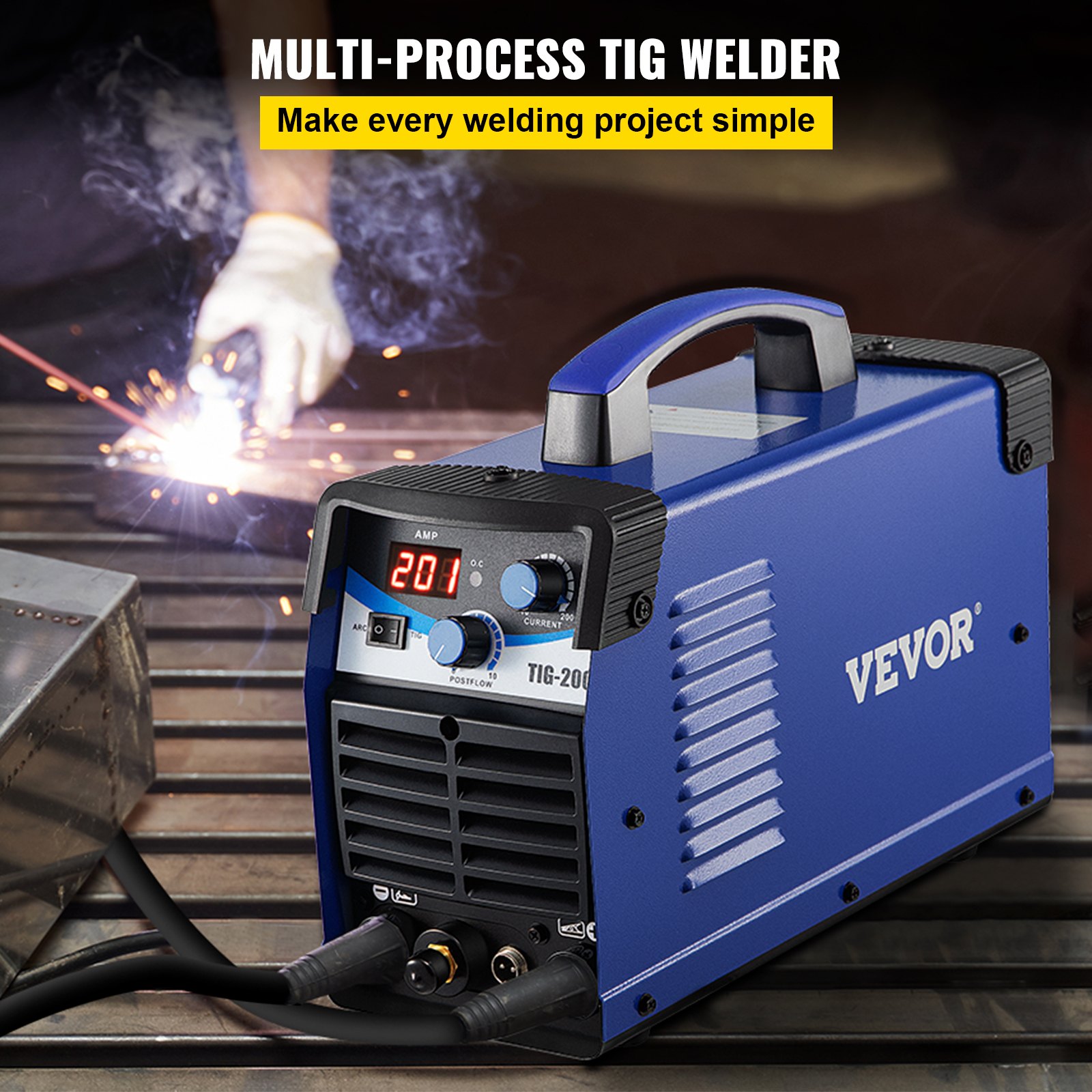 VEVOR TIG Schweißgerät 230V 20-200A Elektrodenschweißgerät 1-3,2mm TIG-Elektroden 1-4mm MMA-Elektroden Inverter Elektroden IP21 45x34x27cm Ideal für Klempnerarbeiten Metallverarbeitung Bauarbeiten