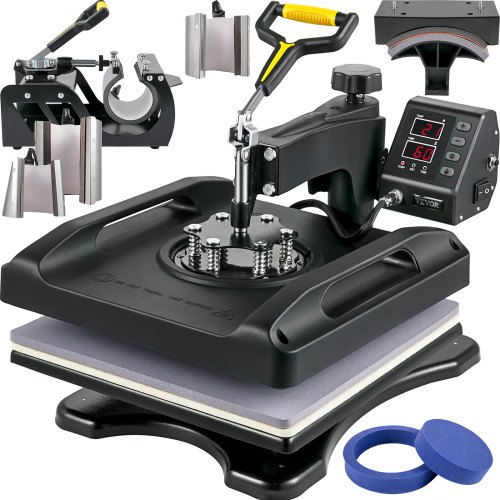 VEVOR Transferpresse 38x38 cm 8-in-1 Sublimationsmaschine 1000 W Schwarz, zum Bedrucken von Kappen T-Shirts Tassen Tellern, mit 360° Schwenkbarem Design, Doppelrohrheizung, Dual-Screen-Controller