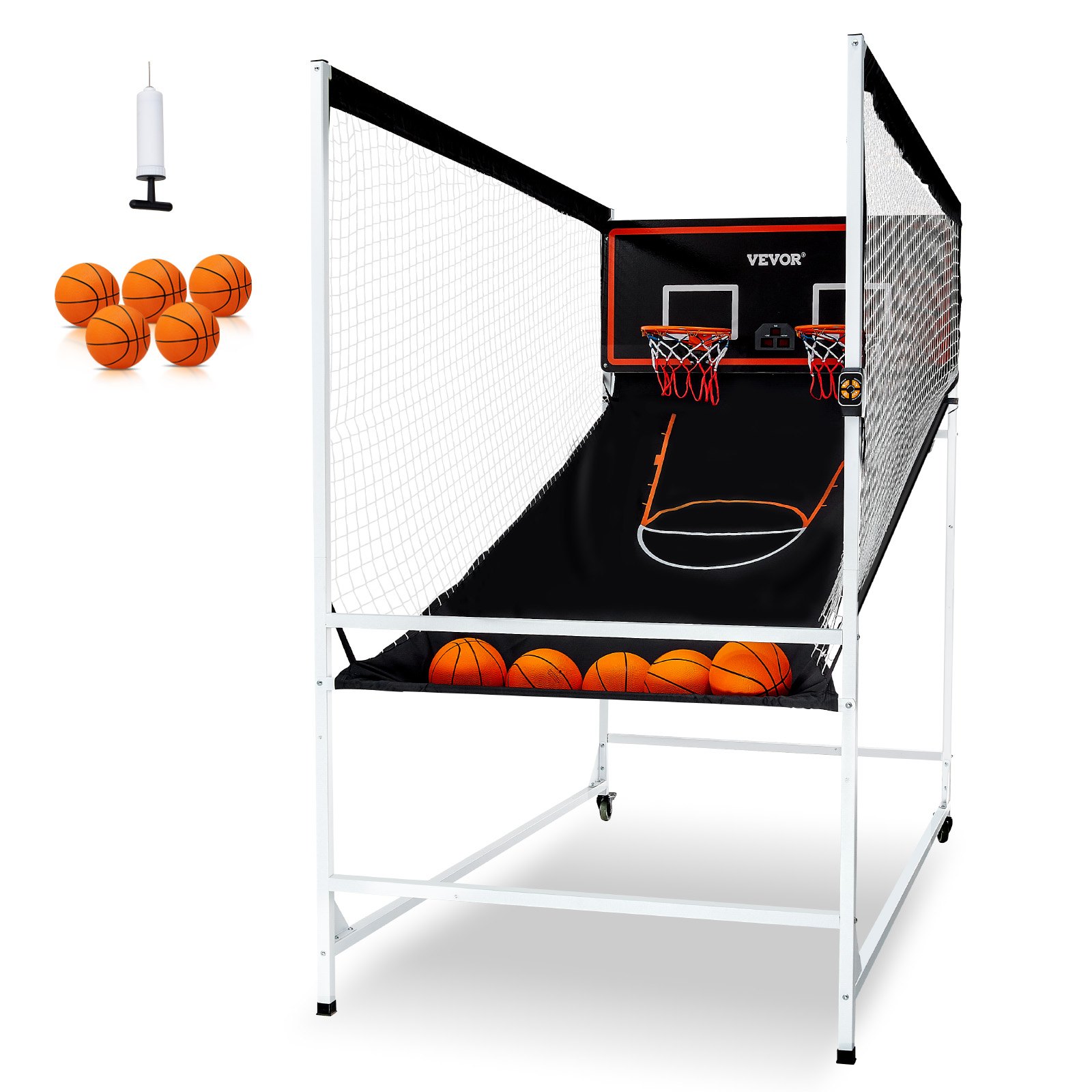 VEVOR Indoor-Basketballspiel für 2 Spieler, Basketballautomat, Baskeltballständer mit 5 Bällen & 8 Spielmodi & 2 Basketballkörben & Anzeigetafel & Aufblaspumpe, für Kinder, Erwachsene (Schwarz)