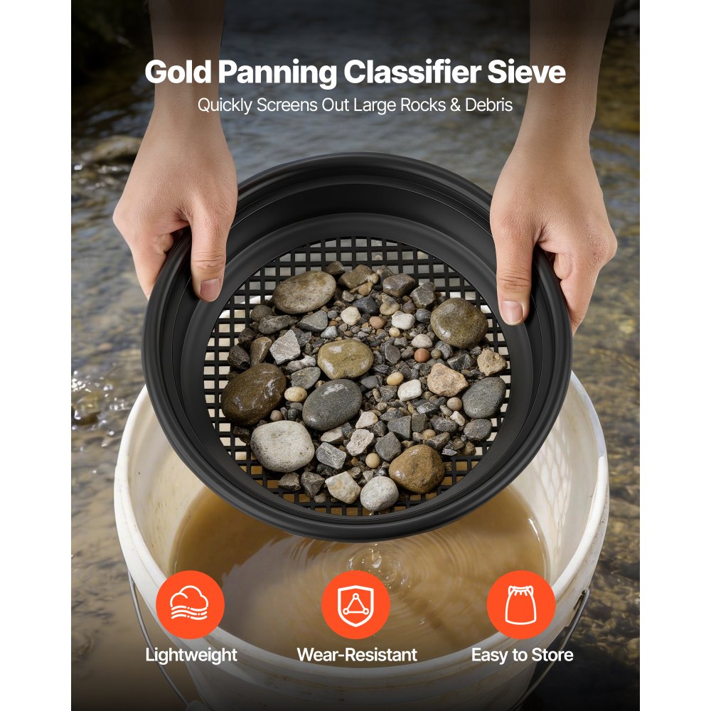 VEVOR Gold Panning Kit, 254 mm and 355 mm Pans, 19 PCS Portable Prospecting Equipment Kit with Classifier Sieves, Sand Magnet, Rock Pick, Scoops, Backpack, and Accessories, for Outdoor Gold Recovery