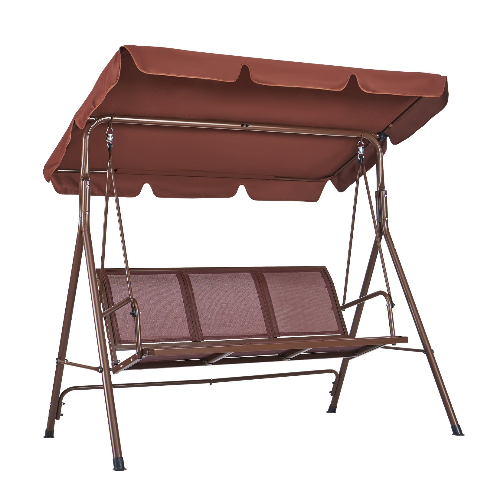 VEVOR 3-Sitzer-Terrassenschaukelstuhl Hollywoodschaukel mit verstellbarem Baldachin Verandaschaukel mit Armlehnen Teslin-Stoff und Rahmen aus legiertem Stahl für Balkon Hinterhof Terrasse Garten Braun