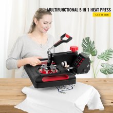 VEVOR 5 in 1 Transferpresse 29x38cm T-Shirt Druckmaschine 1000W Hitzepresse Textilpresse Rot Wärmepresse 360 Grad Wegschwenkbar mit Digitaler LED-Temperatur- und Zeitkontroller