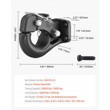 VEVOR Anhängerkupplung 13T Empfänger für 63,5-76,2mm Lünettenring 150x115x150mm