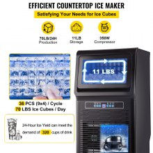 VEVOR Eiswürfelbereiter, 350 W Eismaschine 31,75 kg Produktion Würfeleismaschine 4 x 9 Stk. Desktop Eiswürfelbereiter, Automatische Eismaschine 5 kg Eisspeicherkapazität, Einstellbare Eisdicke