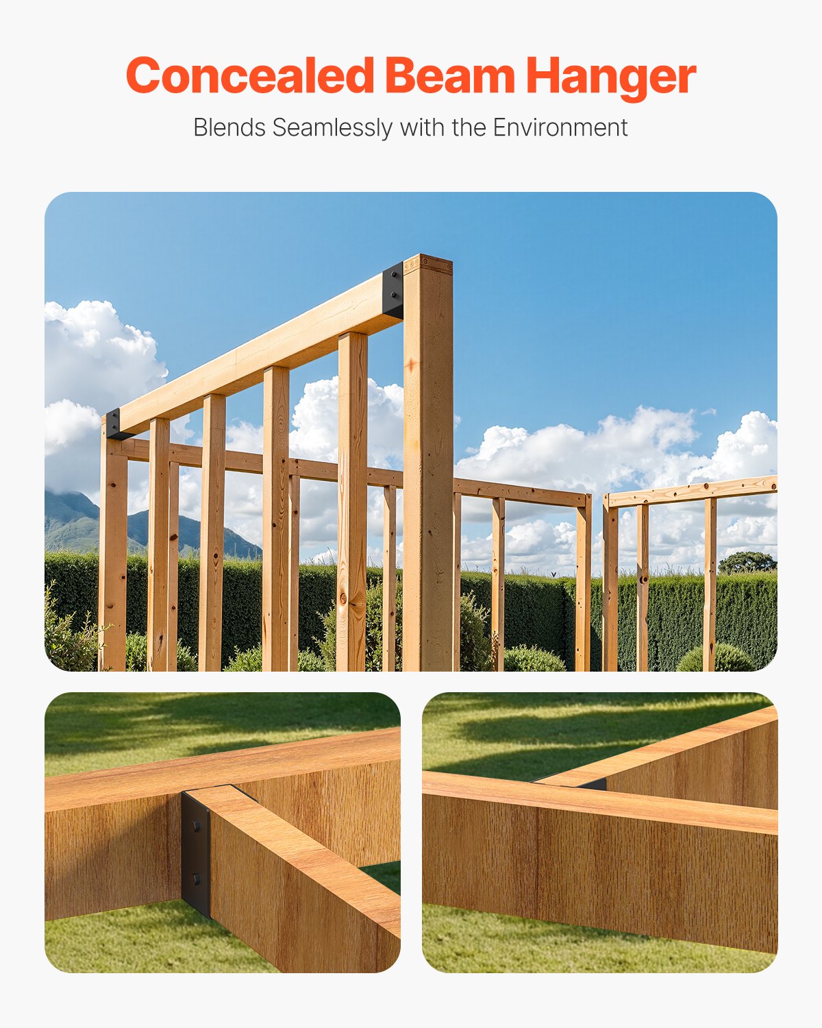 VEVOR Balkenschuh, Balkenverbinder mit verdecktem Flansch für den Außenbereich mit Schrauben, Pfostenträger aus Stahl für 49x92 mm Balken, Holzverbinder für Schaukel, Zaun, Holzrutschen, 12 Stk.