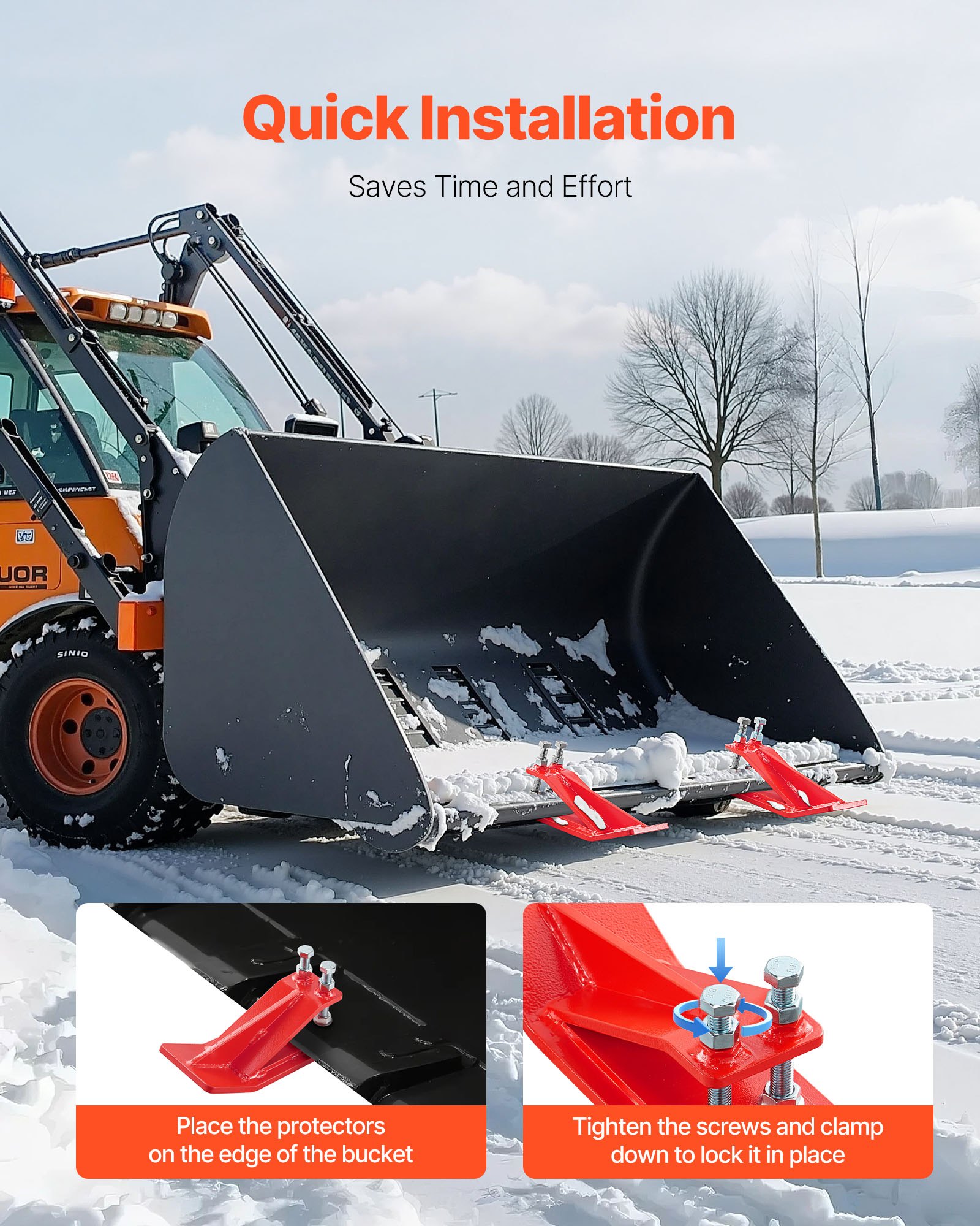 VEVOR Traktorschaufelschutz, 2 Stück Schaufelkantenschutz aus Stahl, Anti-Rutsch-Vorrichtung mit doppelten Sechskant-Kontermuttern & -schrauben, für Schnee, Laubentfernung & Kiesstreuung (rot)