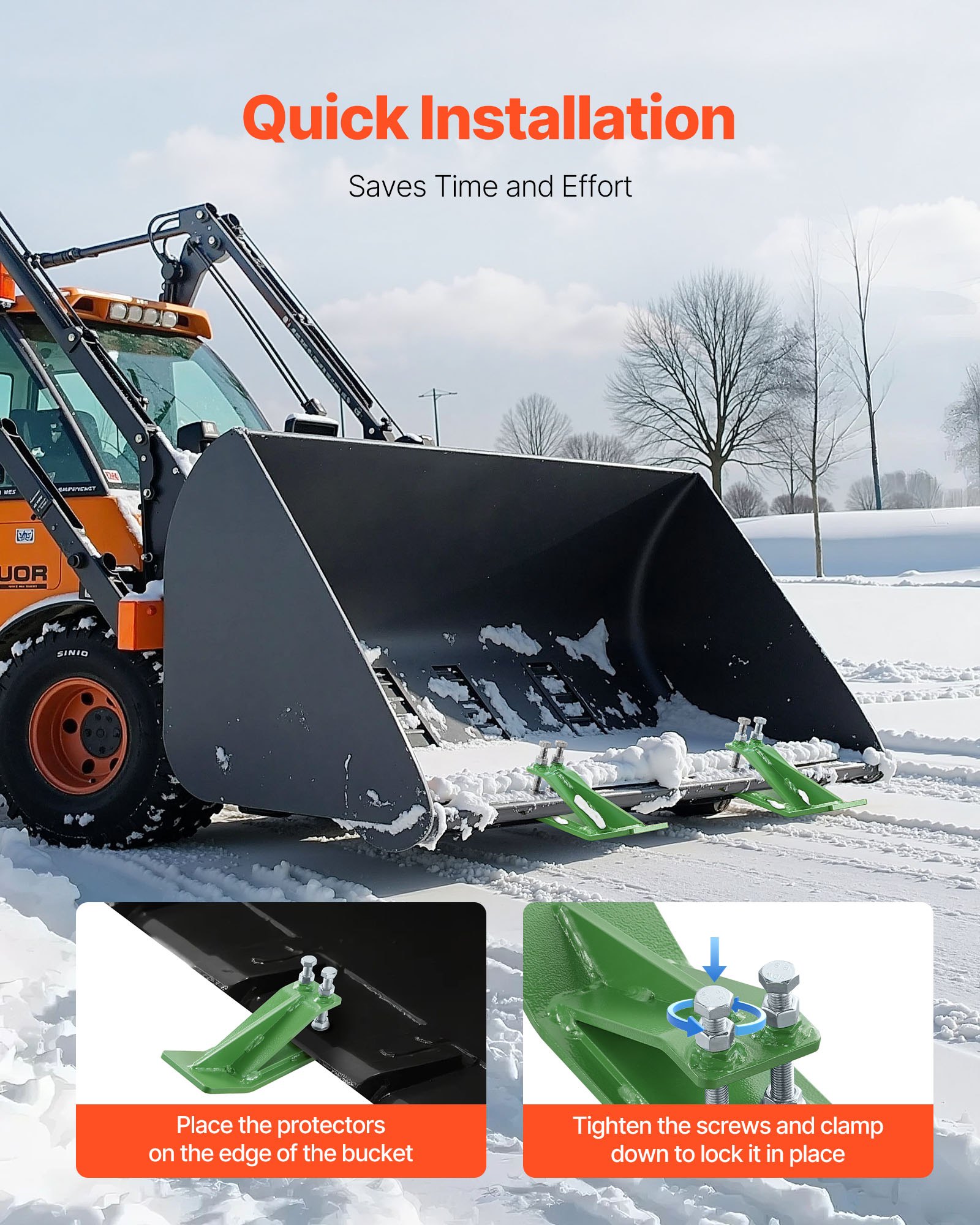 VEVOR Traktor Eimerschutz, 2 Stk. Schaufelkantenschutz, Anti-Rutsch-Vorrichtung mit doppelten Sechskant-Kontermuttern & -schrauben, zum Schneeräumen, Laubräumen & Verteilen von Kies (grün)