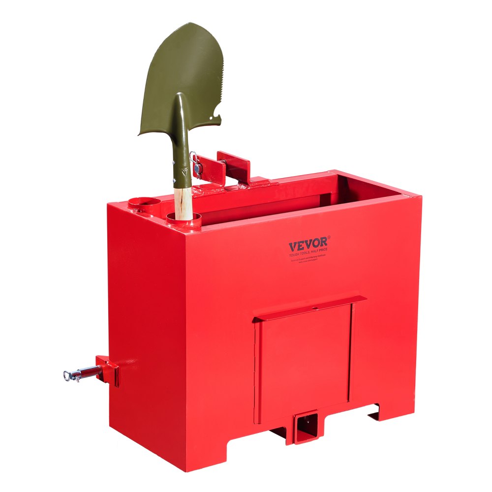 VEVOR Anhängerkupplungsvorschaltgerät, 3-Punkt-Traktor Ballast Box der Kategorie 1 mit einer Kapazität von 363 kg, für 5,6 cm Anhängerkupplung, Stahl Großraumladeraufsatz mit Schiebetür, rot