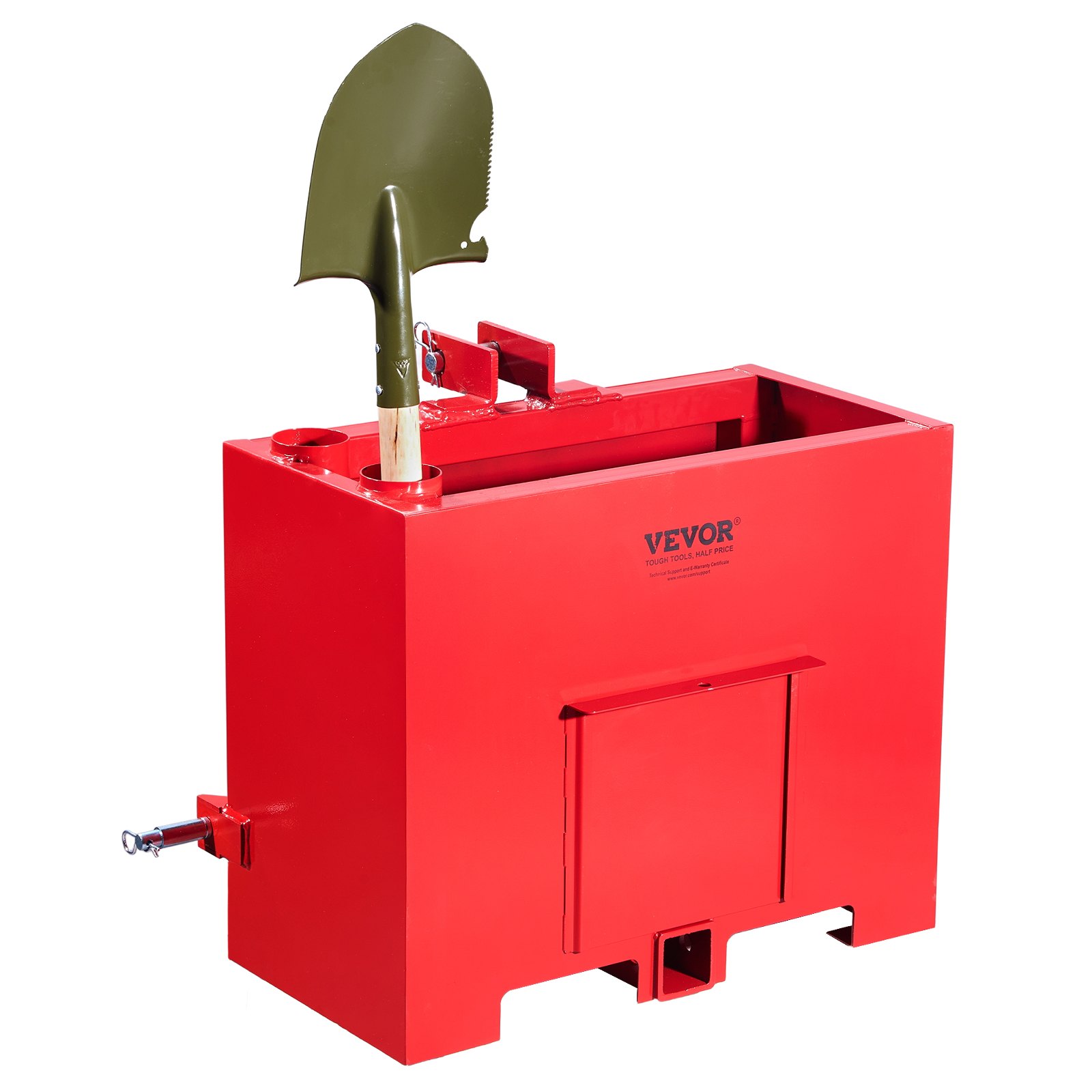 VEVOR Anhängerkupplungsvorschaltgerät, 3-Punkt-Traktor Ballast Box der Kategorie 1 mit einer Kapazität von 363 kg, für 5,6 cm Anhängerkupplung, Stahl Großraumladeraufsatz mit Schiebetür, rot