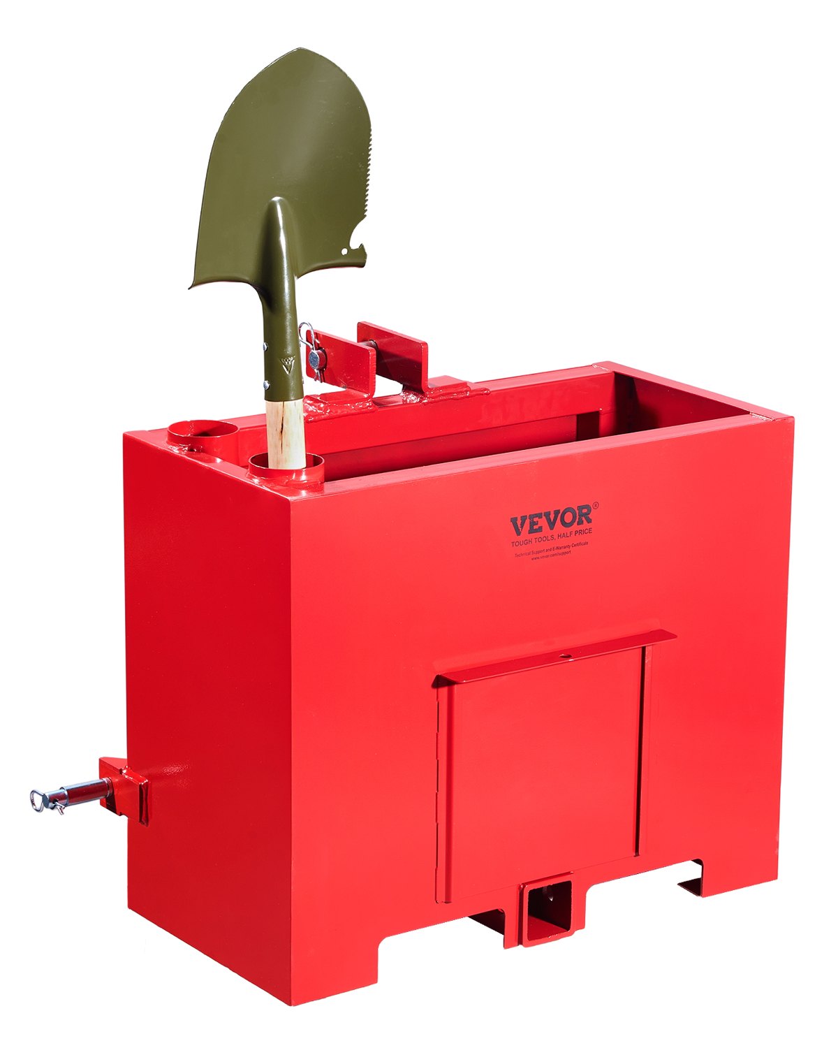 VEVOR Anhängerkupplungsvorschaltgerät, 3-Punkt-Traktor Ballast Box der Kategorie 1 mit einer Kapazität von 363 kg, für 5,6 cm Anhängerkupplung, Stahl Großraumladeraufsatz mit Schiebetür, rot