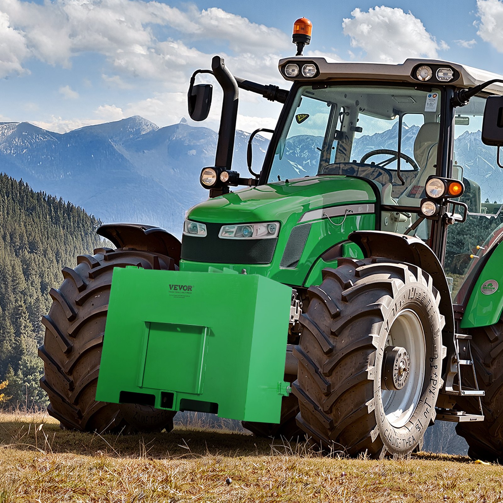 VEVOR Anhängerkupplungsvorschaltgerät, 3-Punkt-Traktor Ballast Box der Kategorie 1 mit einer Kapazität von 363 kg, für 5,6 cm Anhängerkupplung, Stahl Großraumladeraufsatz mit Schiebetür, grün