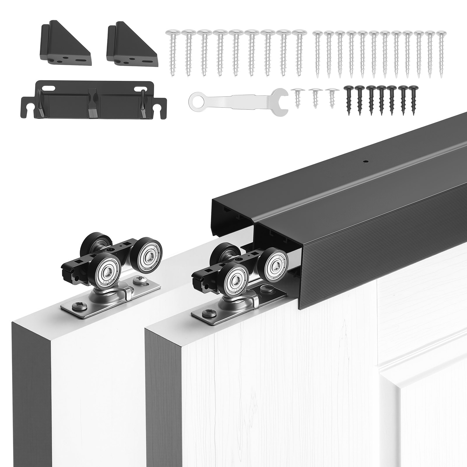 VEVOR Bypass-Schiebetürbeschlag-Set 1829 mm, Doppelschiebetürschiene aus Aluminiumlegierun, Schiebetürsystem für Schränke (25–45 mm Dicke / 951 mm Breite), Leichtgängig & Leise, Schwarz