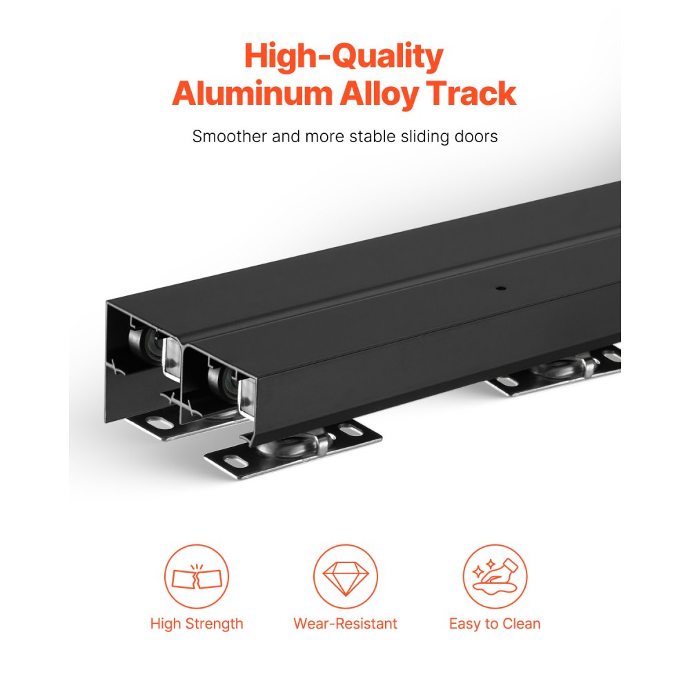 VEVOR sliding door hardware track set, 2438 mm sliding door system, double track sliding door system made of aluminum alloy, suitable for door widths of 1232 mm x 2, sliding door hardware load capacity of 68 kg