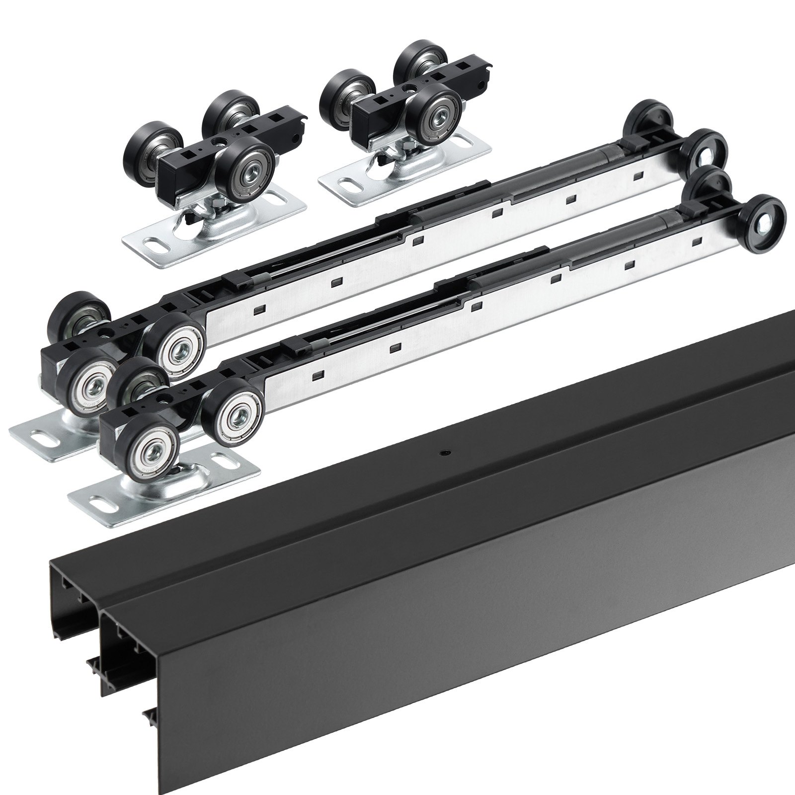 VEVOR Schiebetür-Beschlagschienensatz Schiebetürsystem 2438 mm, Doppelschienen Schiebetürsystem aus Aluminiumlegierung, passende Türbreite 1232 mm x 2, Schiebetürbeschlag 68 kg belastbar