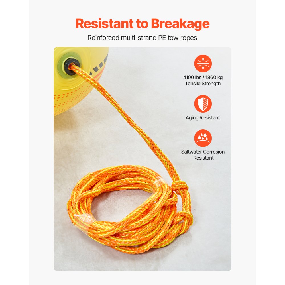 VEVOR Booster Ball Towable Tube Rope Performance Ball, Aufblasbare Bälle aus verdicktem PVC für Bootfahren und Wassersport – mit Seil mit hoher Zugfestigkeit und Geschwindigkeits-Sicherheitsventil