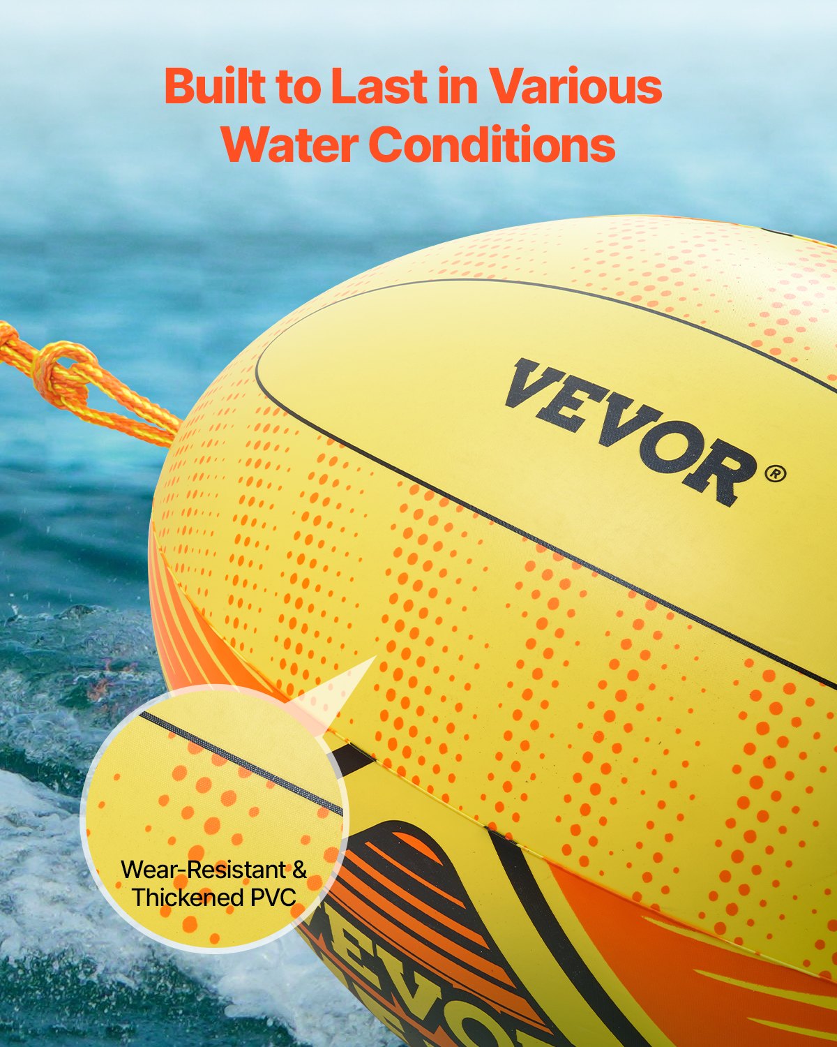 VEVOR Booster Ball Towable Tube Rope Performance Ball, Aufblasbare Bälle aus verdicktem PVC für Bootfahren und Wassersport – mit Seil mit hoher Zugfestigkeit und Geschwindigkeits-Sicherheitsventil