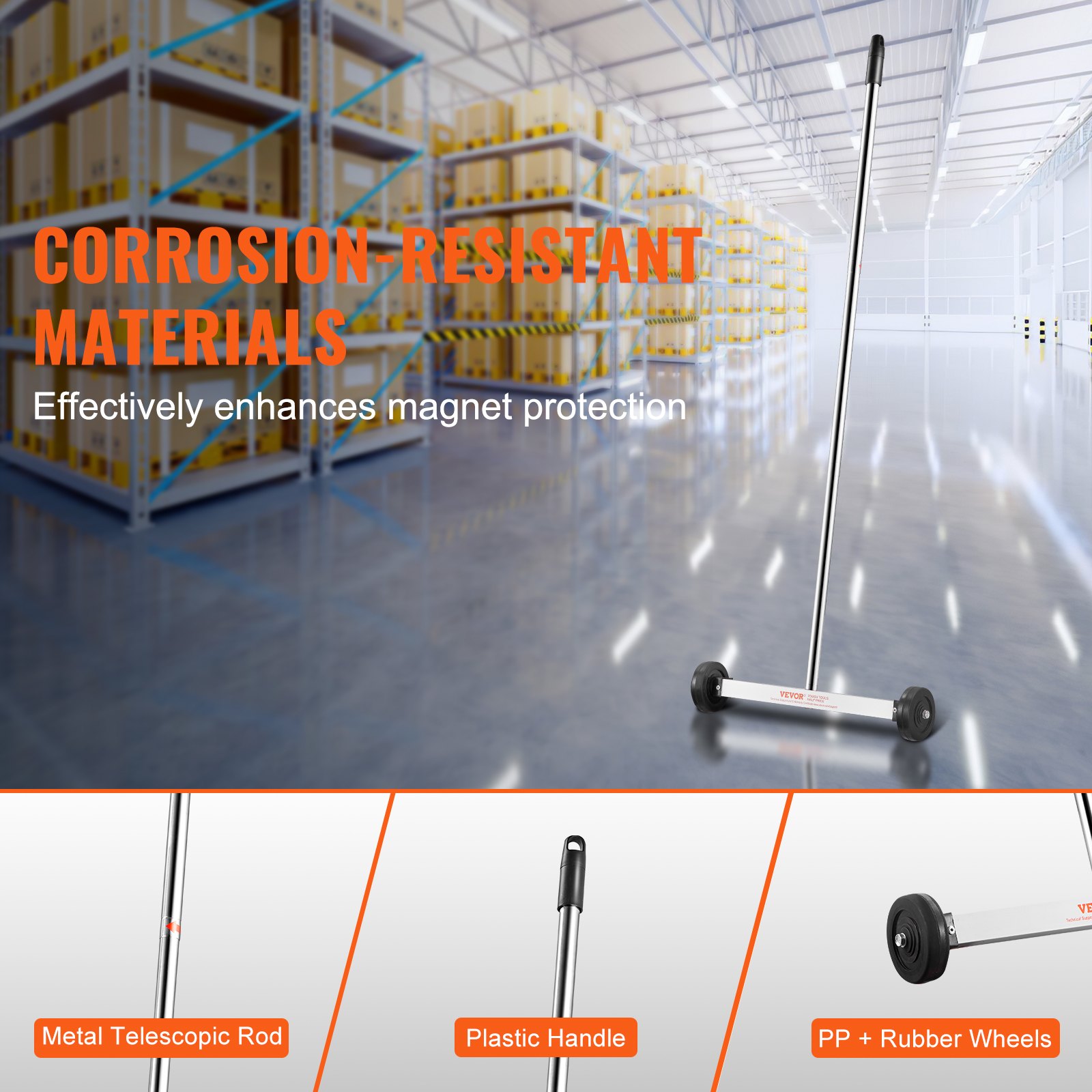 VEVOR Magnetkehrmaschine mit Rädern, 15 Zoll Mini-Magnetkehrmaschine, 8 lbs Kapazität, verstellbarer Griff, leichte Magnetkehrmaschine zum Aufsammeln von Nägeln und Schrauben, einfaches Aufräumen der Werkstattgarage