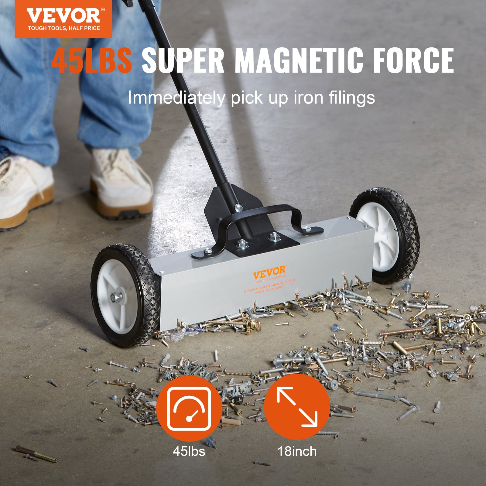 VEVOR Magnetbesen Magnetische Kehrmaschine 77-113 cm, Magnetic Sweeper Magnetisch Magnet Besen Magnetbesen Magnetheber 20,4 kg Magnetkraft Magnetischer Spänesammler Bodenkehrer Kehrmaschine