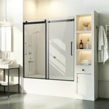VEVOR Rahmenlose Schiebetür Badewanne Duschtür 1422-1524x1524mm Duschglastür