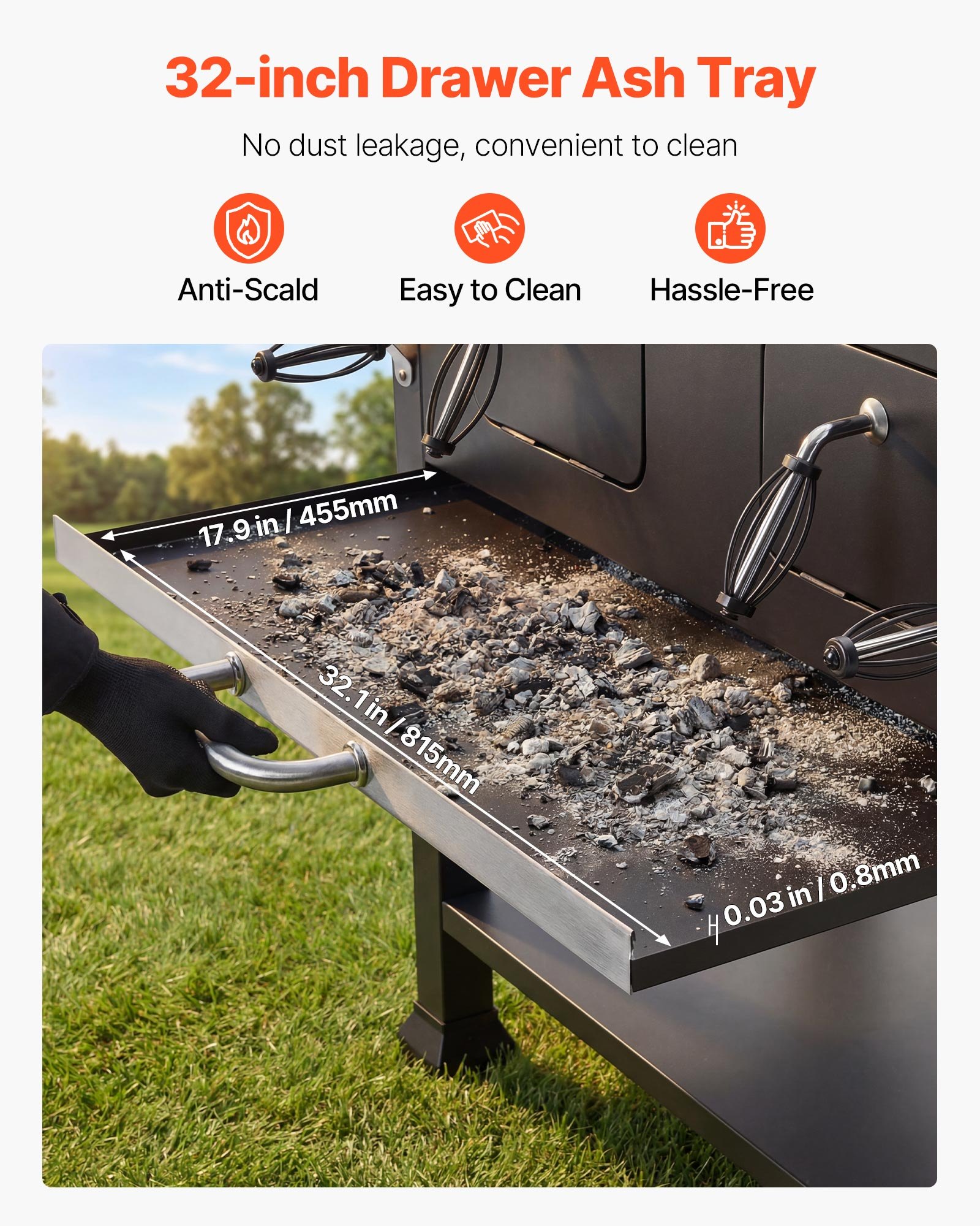 VEVOR Charcoal Grill, 0.5 m² Large Charcoal Barbecue Grill with 2 Liftable Charcoal Trays & Folding Side Tables, High-Temp Powder-Coated Steel BBQ Cooking Grills for Patio Backyard Party