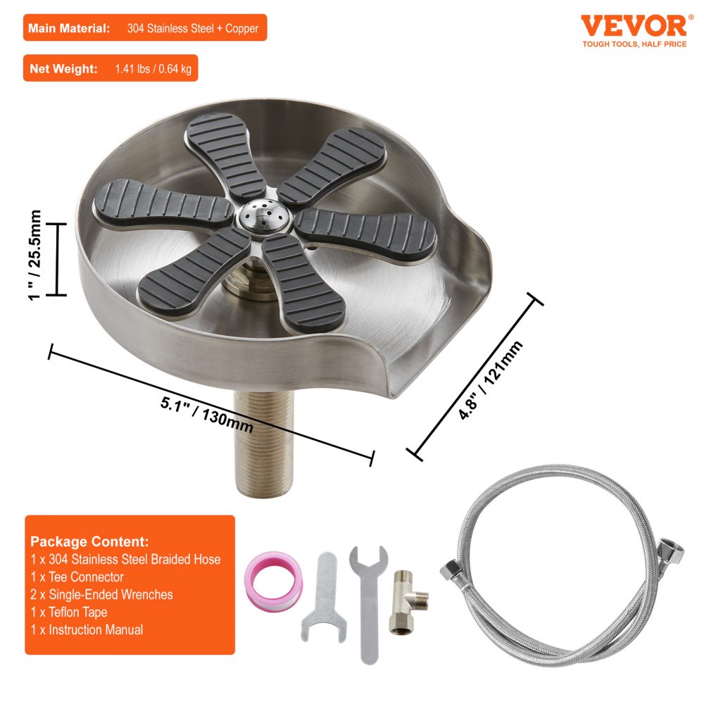 VEVOR Glasspüler, Becherspüler, 10 Löcher, 360° drehbar, Edelstahl