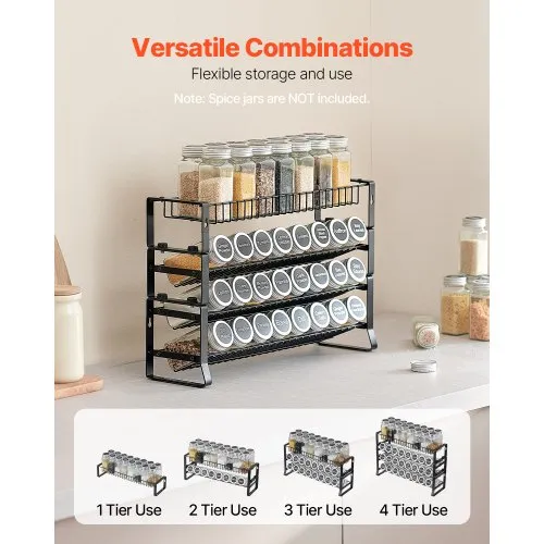 VEVOR abnehmbares Gewürzregal 4-stöckiger Gewürzhalter Organizer, stapelbarer Gewürzständer (401 x 116 x 271 mm), Küchenaufbewahrung für