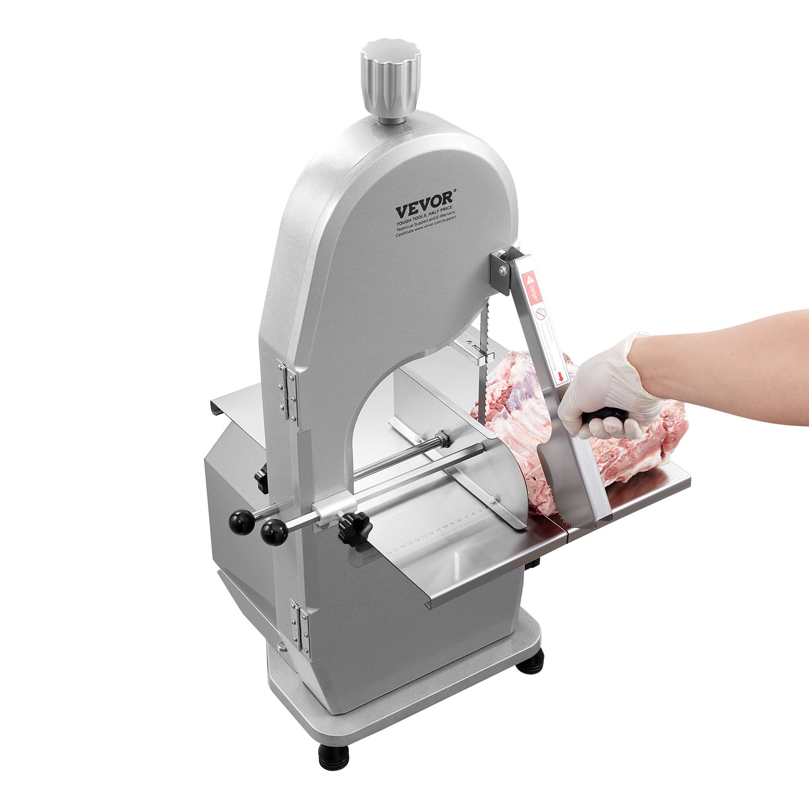 VEVOR Commercial Electric Meat Bandsaw, 1800W Stainless Steel Bone Saw for Countertop, Working Area 15 x 19.1 Inches, Maximum Cutting Thickness 7.09 Inches, Frozen Meat Cutter with 5 Blades for Ribs, Pork and Beef