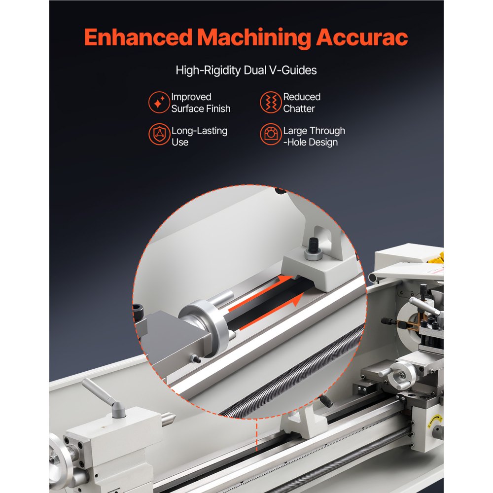 VEVOR Metalldrehmaschine 220 x 762 mm 1100 W Metalldrehbank für Werkstätten, mit Variabler Drehzahl bis 3000 U/min, Not-Aus, 8 Metrischen 0,5-2,5 mm, 8 Zölligen Gewinden 10-44 TPI und Werkzeugkasten