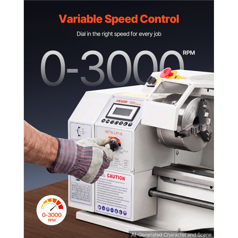 VEVOR Metalldrehmaschine 220 x 762 mm 1100 W Metalldrehbank für Werkstätten, mit Variabler Drehzahl bis 3000 U/min, Not-Aus, 8 Metrischen 0,5-2,5 mm, 8 Zölligen Gewinden 10-44 TPI und Werkzeugkasten