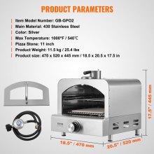 VEVOR 11" Outdoor-Pizzaofen, tragbarer Gasofen, 430 Edelstahl, für Camping