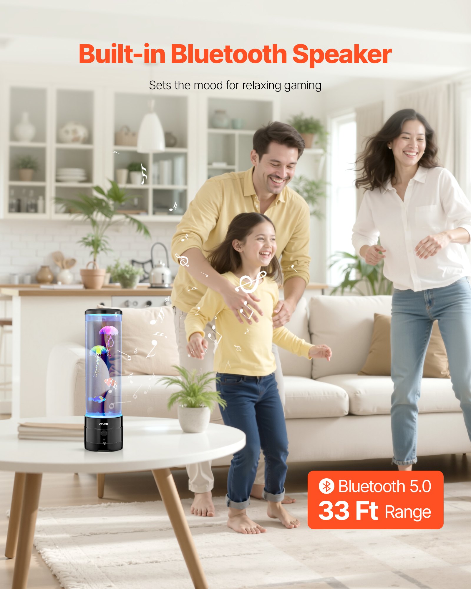 VEVOR Lavalampe 382 mm schwimmende Quallen-Blasenlichtlampe, 16 Farbwechsel-Lichteffekte, Bluetooth-Lautsprecher, Stimmungslampe, Aquarium Nachtlicht für Schlafzimmer, Wohnzimmer, Heimdekoration