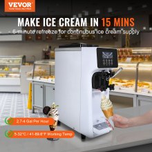VEVOR Kommerzielle Eiscreme-Maschine, 10 L/h Leistung, 900 W, Softeismaschine für eine Geschmacksrichtung, auf der Arbeitsplatte, mit 4 L Trichter, 1,6 L Zylinder, LCD-Bildschirm, Vorkühlung