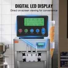 VEVOR Kommerzielle Eismaschine, 1800 W, 3-Geschmacksrichtungen, Softeismaschine Arbeitsplatte, 2 x 4 L Trichter, 2 x 1,8 L Zylinder, LCD-Bildschirm, Automatische Reinigung, Vorkühlung