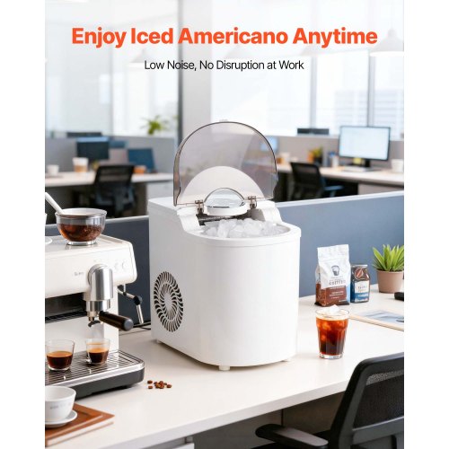 VEVOR Tisch-Eiswürfelmaschine, 7 Eiswürfel in 6 Minuten, 11,8 kg pro Tag, selbstreinigendes Gerät mit Eisschaufel, Eiswürfelmaschine mit 2 Größen von Kugeleis für Zuhause Küche, Büro Bar Party