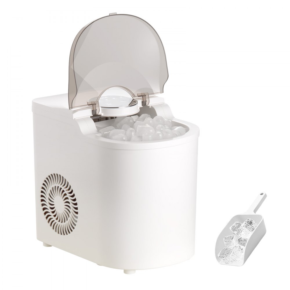 VEVOR Tisch-Eiswürfelmaschine, 7 Eiswürfel in 6 Minuten, 11,8 kg pro Tag, selbstreinigendes Gerät mit Eisschaufel, Eiswürfelmaschine mit 2 Größen von Kugeleis für Zuhause Küche, Büro Bar Party
