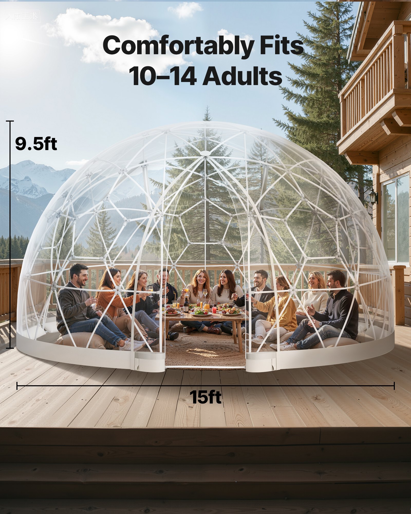 VEVOR Gartenkuppel, 4,57x2,9 m großes transparentes Blasenzelt für 10–14 Personen, geodätisches Kuppelgewächshaus mit Fenster, PVC-Zelt für Hinterhof, Terrasse, Camping, Party, Hochzeit