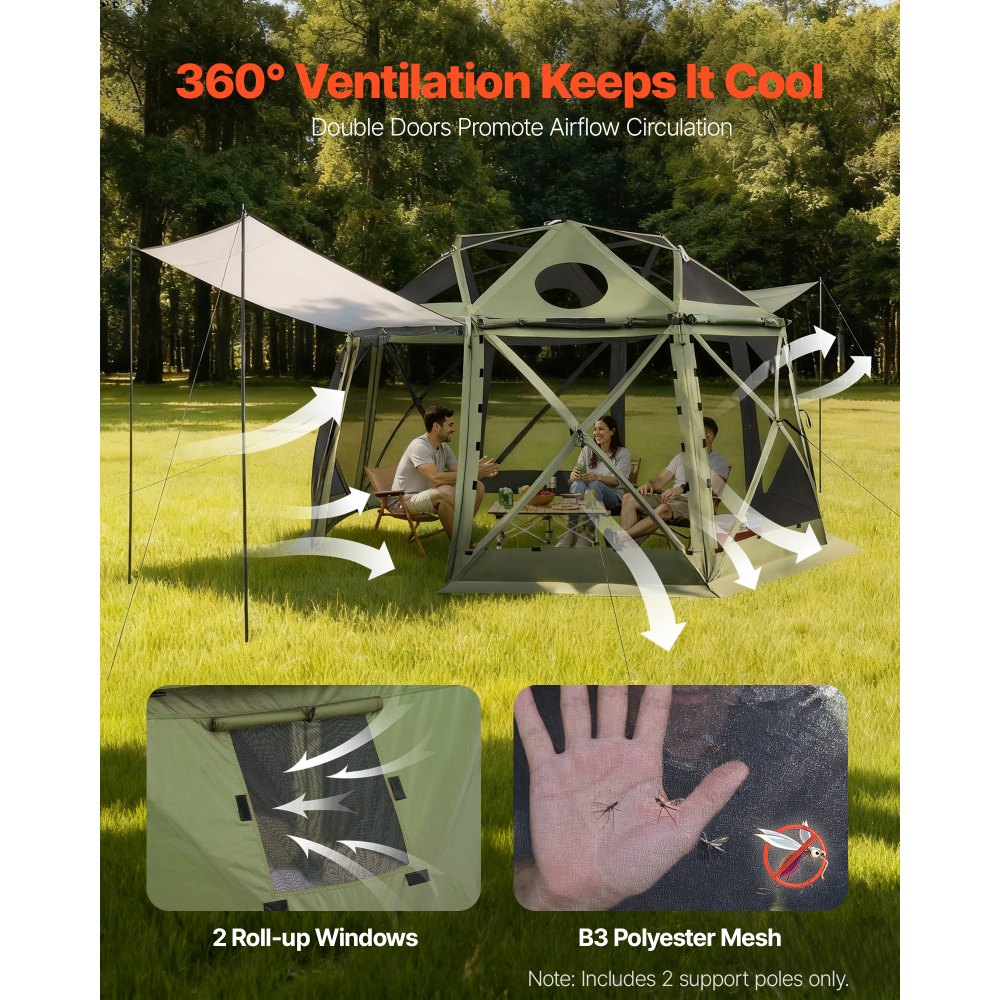 VEVOR Pop-up-Pavillon, 3,96 x 3,96 m, 13-seitiges, kugelförmiges Campingzelt mit abnehmbarem Dach & Tragetasche, 360°-Belüftung, Sonnenschutz, Partyzelt für 10–12 Personen, Grün
