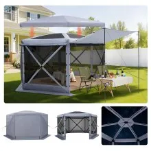 VEVOR Pop-up-Pavillon, 3,6x3,6x2,2 m, großes 6-seitiges Campingzelt mit abnehmbarem Dach & Tragetasche, Partyzelt, Sonnenschutz für 8-10 Personen, für Garten, Hof & Terrasse
