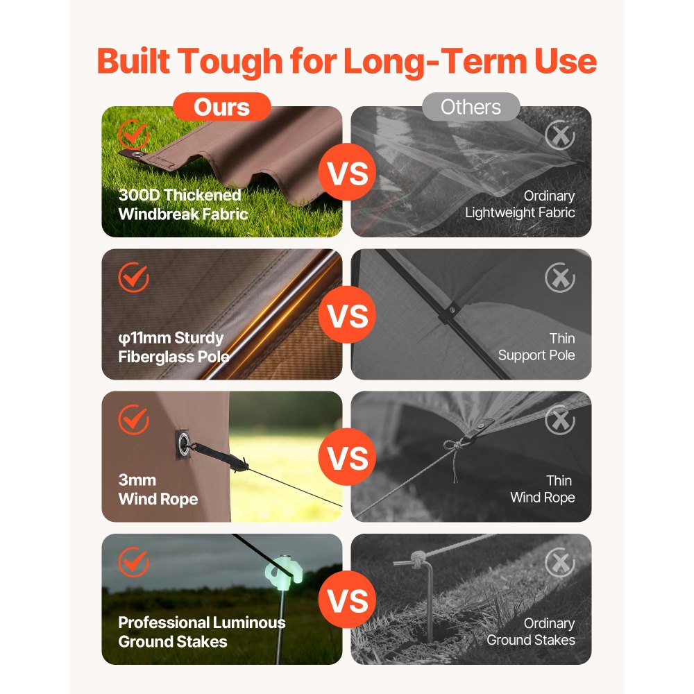VEVOR Pop-up-Pavillon, 3,6 x 3,6 m, 6-seitiges Campingzelt mit abnehmbarem Dach & Tragetasche, Sonnenschutz für 8-10 Personen, Partyzelt für Garten und Terrasse, Braun