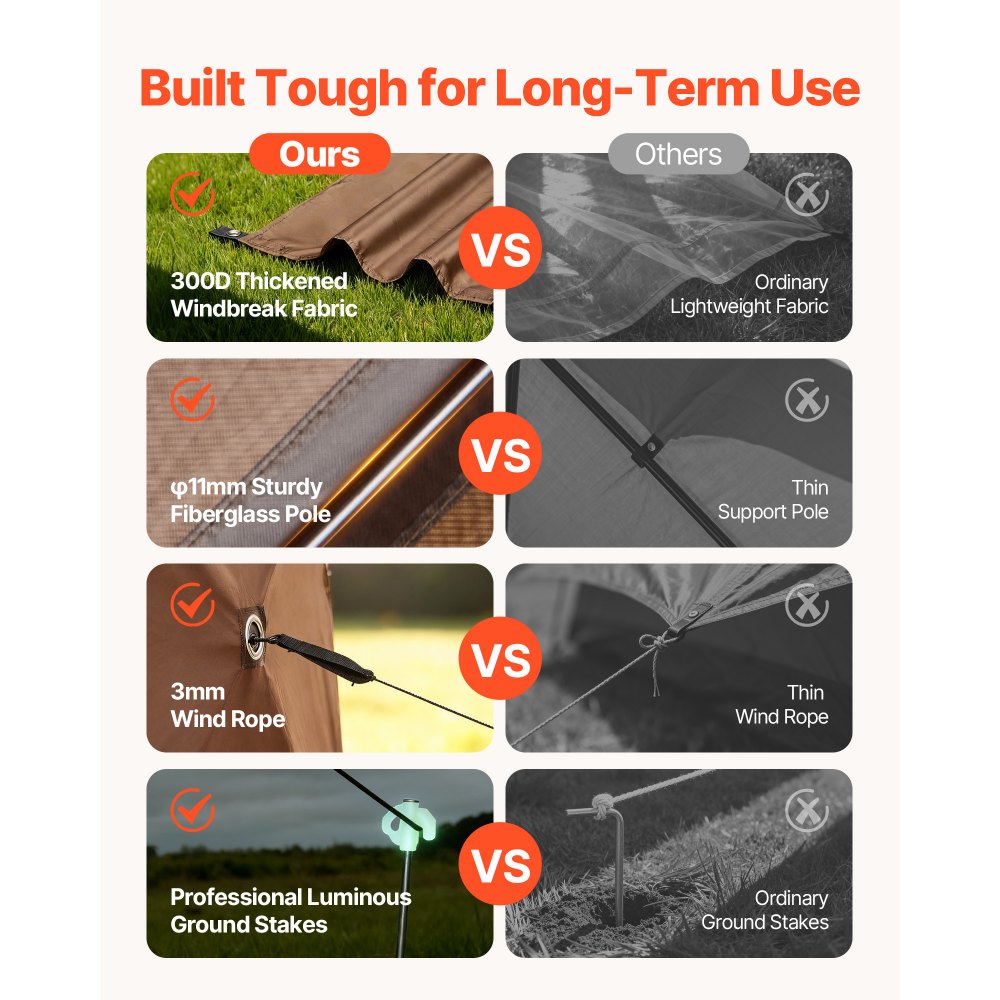 VEVOR Pop-up-Pavillon, 4,57 x 4,57 m, großes 8-seitiges Campingzelt mit abnehmbarem Dach & Tragetasche, Partyzelt, Sonnenschutz für 12–15 Personen, für Garten & Terrasse, Braun